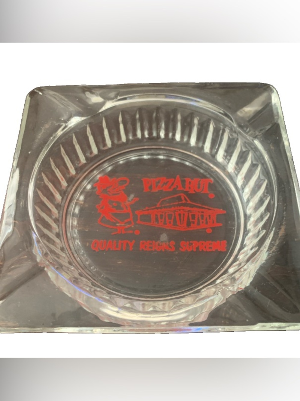Vintage Ashtray Pizza Hut Quality Reigns Supreme 4 Position Glass Retro